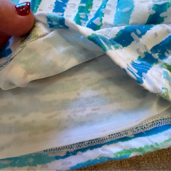 Alfred Dunner petite white blue green crossover stripes lattice lined tee Size L - Picture 11 of 12